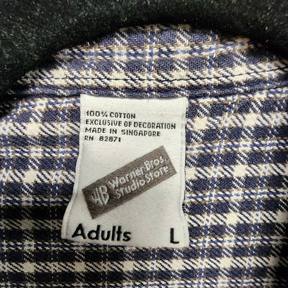 Wile E Coyote Hot Head Plaid Flannel Shirt Mens L Warner Bros Store Looney Tunes - Picture 5 of 8